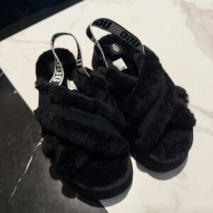 UGG Disco Cross Platform Women's Slides US 8 EUR 39 Slingback Slippers Black NEW